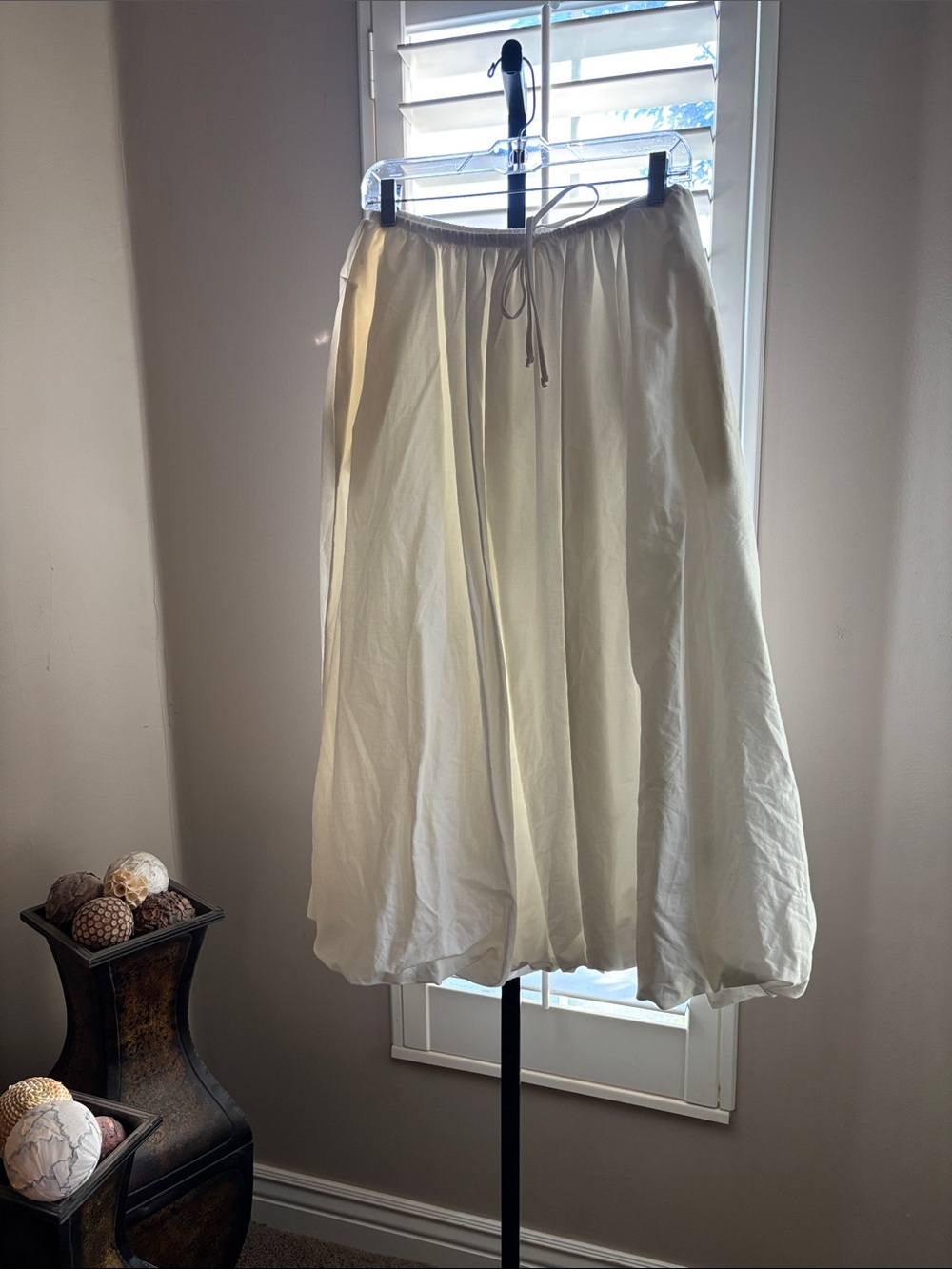 Reformation Cream A-Line Midi Skirt with Drawstring Waist